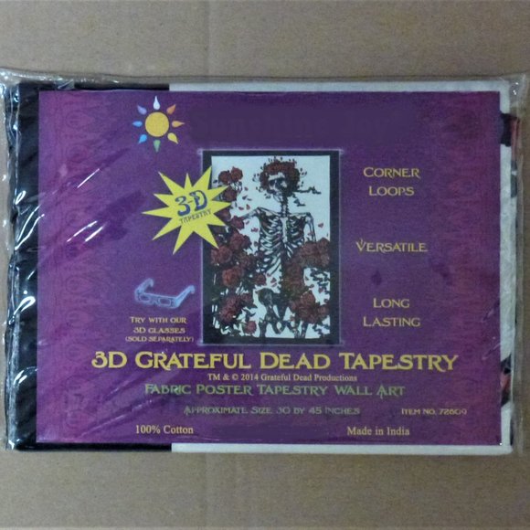 Grateful Dead 3D Skeleton & Roses Tapestry ~ 100% Cotton ~ 30” x 45” ~Brand New! - Picture 2 of 2
